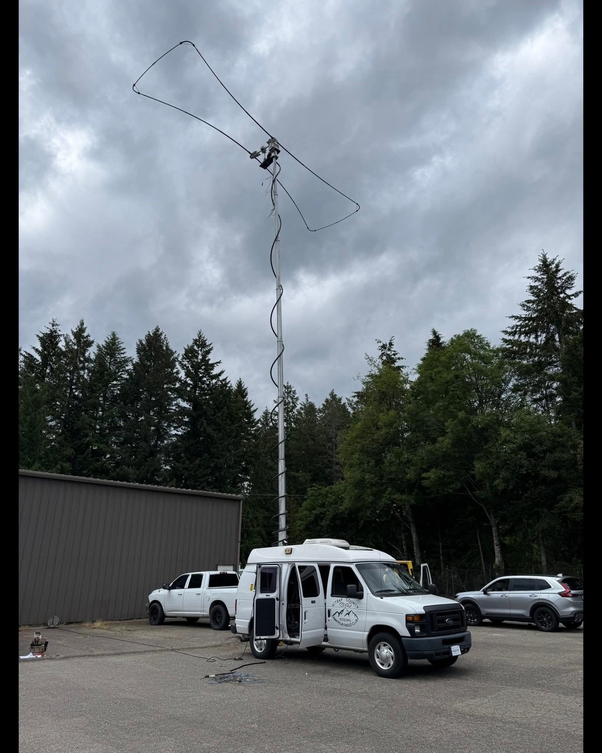 LISA, KCARC's mobile communications van, with mast raised at a deployment